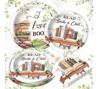 BACH AND BOOZY 40PCS Accessoires de fête de livre assiettes de fête serviettes accessoires de décoration pour les amateurs de livres pour 10 invités