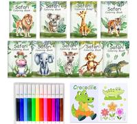 BACH AND BOOZY 9 pcs mini livres de coloriage animaux en vrac de la jungle et du safari avec stylos petits livres d'activités avec eléphant lion zerb girafe party favors birthday supplies