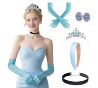 BACH AND BOOZY accessoires pour costume de princesse femme bandeau velours noir collier boucles doreilles gants couronne princesse halloween fête anniversaire