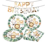 BACH AND BOOZY assiettes papier serviettes animaux decoration anniversaire theme jungle vaisselle fete safari accessoires set sauvage
