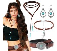 BACH AND BOOZY bohème occidental turquoise pour femmes collier long ras de cou boucles d oreilles à étages ceinture style bohème turquoise