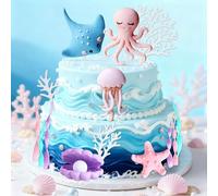 BACH AND BOOZY décoration de gâteau créature marine thème océan anniversaire topper gâteau créature marine pour baby shower décoration thème sous marin rose