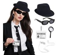 BACH AND BOOZY ensemble 5 pièces accessoires costume espion détective tenue lunettes cravate badge identification pour adolescents adultes noël halloween cosplay fête