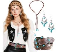BACH AND BOOZY ensemble turquoise bohème western pour femmes collier long boucles doreilles à étages ceinture