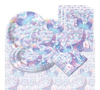 BACH AND BOOZY ensemble vaisselle fête sirènes 51 pièces avec assiettes nappe serviettes pour décoration anniversaire et fête bébé