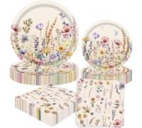 BACH AND BOOZY fleur assiette anniversaire 52pcs fleur party vaisselle kit vaisselles anniversaire assiette dîner papier tasse serviette réutilisable couverts party fête decoration