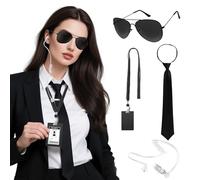 BACH AND BOOZY Lot de 4 accessoires de costume d'agent de sécurité secrète pour adolescents et adultes, pour adolescents, adultes, Noël, Halloween, cosplay, fête
