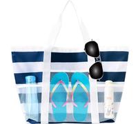 BACH AND BOOZY sac de plage bleu pour femmes avec poche fermée et compartiment réutilisable idéal pour courses ou voyages