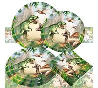 BACH AND BOUJEE 31 pièces ensemble décoration anniversaire dinosaure assiettes carton dinosaure serviettes festives enfants fête thème préhistorique