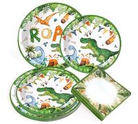 BACH AND BOUJEE 40 pièces kit déco anniversaire dinosaure assiettes papier serviettes fête enfant thème préhistorique