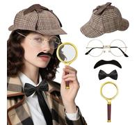 BACH AND BOUJEE accessoires de costume de détective pour adultes hommes femmes accessoires de costume de détective chapeau de détective marron fausse moustache en verre pour soirée déguisée