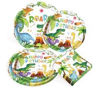 BACH AND BOUJEE assiettes de fête de dinosaures serviettes fournitures de fête de dinosaures pour garçons dino birthday party decorations plaques de dessert que les serviettes servent 20 invités