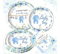 BACH AND BOUJEE assiettes serviettes bleues pour fête bébé accessoires révélation genre dix invités un petit garçon arrive