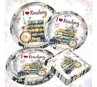 BACH AND BOUJEE assiettes serviettes theme livres histoires accessoires fete club lecture livres decorations amateurs livres fans 24 invites