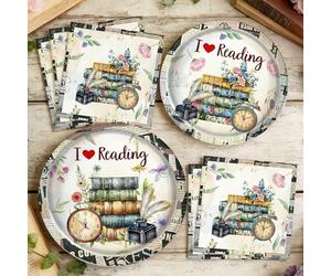 BACH AND BOUJEE assiettes serviettes theme livres histoires accessoires fete club lecture livres decorations amateurs livres fans 24 invites