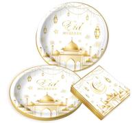 BACH AND BOUJEE décorations eid accessoires de fête lune etoiles assiettes fête serviettes pour maison décor mubarak pour vingt quatre invités