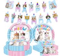 BACH AND BOUJEE Lot de 16 assiettes, serviettes, nappes pour fête sur le thème des chatons