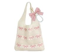 BACH AND BOUJEE sac hobo esthétique en crochet pour femmes fourre tout avec nœud papillon sac à bandoulière tricoté en maille de plage sac à main boho