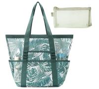 BACH AND BOUJEE sacs de plage verts tropicaux pour femmes sac fourre-tout à plage étanche avec fermeture éclair et poche réutilisable sac pour femmes pour voyager
