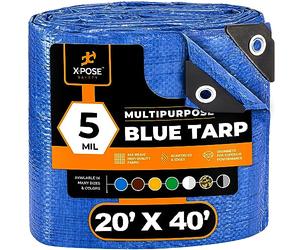 Bâche Bleue en polyéthylène de 6,1 x 12,1 m - Housse de Protection Multifonction, Tissu Anti-Chute - Durable, imperméable, résistante aux intempéries - Polyéthylène de 5 mm d'épaisseur Xpose Safety
