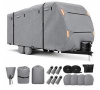 Bache Caravane pour Outdoors RV Creek Side 19MKS 2016-2026 | 20-22FT 420D Imperméable Anti-UV Housse pour Caravane Tractée avec 4 Housses Pneus Housse Cric Protections Gouttières Sangles