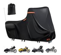Bâche de Moto imperméable 600D, 5 Bandes réfléchissantes, 2 Ouvertures d'aération, Housse de Protection d'extérieur pour modèles Touring Ultra Classic (Boîte latérale 274 x 111 x 142 cm, Noir)