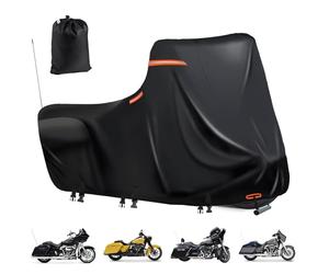 Bâche de Moto imperméable 600D, 5 Bandes réfléchissantes, 2 Ouvertures d'aération, Housse de Protection d'extérieur pour modèles Touring Ultra Classic (Boîte latérale 274 x 111 x 142 cm, Noir)