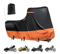 Bâche de moto imperméable 600D,5 bandes réfléchissantes,2 ouvertures d'aération,pour modèles Street Glide, Road Glide, Road King Special,protection UV (boîte latérale, 274 x 111 x 142 cm, Noir-Orange)