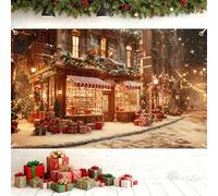 Bâche de Noël vintage rue commerçante décorée avec vitrines - 180x110 cm extérieure