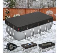 Bâche de piscine elliptique d'hiver - Tissu robuste amélioré, design coupe-vent ultime, fermeture à cliquet à verrouillage rapide, résistant au froid et aux UV
