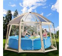 Bâche de piscine ronde - 460 x 460 x 300 cm - Dôme de piscine pour piscines jusqu'à environ Ø 366 cm - Tente de piscine avec deux grandes portes zippées - Protection solaire SPF35+ - Toiture de