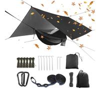 Bâche de pluie surdimensionnée et hamac de camping avec moustiquaire, hamac portable simple et double avec sangle d'arbre pour camping, randonnée, jardin en plein air (noir)