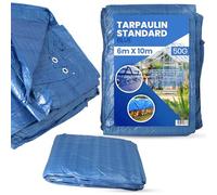 Bâche de Protection 6x10m PVC 50 g/m² Imperméable Extérieur en Tissu Industrielle Multifonction pour Meubles Camping Voiture étanche Multi-Usage Universelle