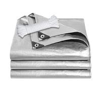 Bâche de Protection Extérieur 340 x 460 cm Anti UV Bâche avec Oeillets Inoxydable avec Œillets Muiti Usage pour Camping et Jardin, Argent