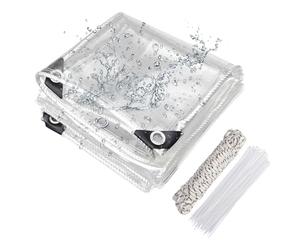 Bâche de Protection Exterieur, 420 g/m² 3 x 4 m Imperméable Bâche Transparente avec Œillets, Bâches Résistante aux Intempéries avec Corde et Serrecâbles, pour Meubles de Jardin, Ferme, Voiture, Bassin