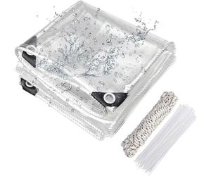 Bâche de Protection Exterieur, 420 g/m² 3 x 4 m Imperméable Bâche Transparente avec Œillets, Bâches Résistante aux Intempéries avec Corde et Serrecâbles, pour Meubles de Jardin, Ferme, Voiture, Bassin