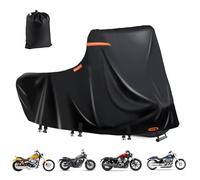 Bâche de Protection imperméable 600D,pour Scooter,5 Bandes réfléchissantes, 2 Ouvertures d'aération,pour Softail Standard,Street Bob,Honda, Suzuki, Protection extérieure (3XL 276 x 111 x 142 cm Noir)