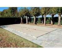 Bâche d'Hivernage Beige 9,60 x 4,60 m pour Piscine Maximum 9 x 4 m avec Grille Centrale d'Evacuation - Fabrication Française - Direct Usine - 550 g/m² - Livrée avec Sandows Cabiclic + Pitons Crosse