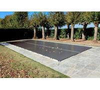Bâche d'Hivernage pour Piscine 550 g/m² Gris Anthracite avec Grille Centrale d'Evacuation - Fabrication Française - Direct Usine - Livrée avec Sandows Cabiclic + Pitons Crosse