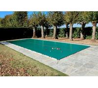 Bâche d'Hivernage Verte 8,60 x 4,60 m pour Piscine Maximum 8 x 4 m avec Grille Centrale d'Evacuation - Fabrication Française - Direct Usine - 550 g/m² - Livrée avec Sandows Cabiclic + Pitons Crosse