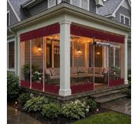 Bâche Étanche Transparente Avec Oeillets Double Fermeture Éclair, Durable | Bâche PVC Transparente Avec Corde de Fixation, Bâche de Protection Extérieure Pour Balcon Jardin(Rouge,W5.2m x H5.5m)