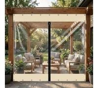 Bâche Imperméable en Plastique Transparent Avec Œillets et Fermeture Éclair | Bords Renforcés de Protection Extérieure, Résistant Aux UV et Déchirures Pour Pergola, Serre, Balcon(Beige,W5.2m x H5.5m)
