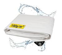 Bâche imperméable horizontale 180 g/m², 8 x 10 m, œillets indéchirables, bac à sable et piscine, tissu pour voiture, moto, vélo - Film de protection robuste extérieur, blanc