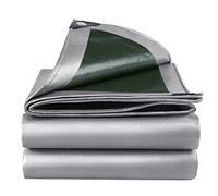 Bâche imperméable - Housse en tissu robuste avec œillets - Abri tout usage résistant aux UV - Bâche de camping résistante aux intempéries - 6 x 8 m - Argenté et vert