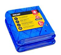 Bâche imperméable pour l'extérieur - 6x10m - 70 g/m2 - Trous soudés renforcés - Polyéthylène laminé croisé 3 Couches - Bleu - Protection Totale - Extra Forte - Bikain