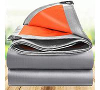 Bâche imperméable robuste 140 g/m², tapis de sol en polyéthylène argenté et orange avec œillets pour camping, toit, remorque, mobilier d'extérieur, 11 x 15 m
