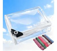 Bâche Imperméable Transparente avec Œillets 210 x 605 cm en PVC Transparent Bache Transparentes Exterieur Plastique Résistant à La Poussière pour Meubles de Jardin, Couleur Transparente