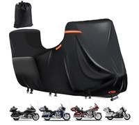 Bache Moto Exterieur Etanche avec Side+Top Box,600D Housse Moto Exterieur 5 Bandes réfléchissantes,2 Ouvertures d'aération, bâche d'extérieur modèles Touring Ultra Classic (300 x 111 x 142 cm Noir)