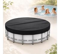 Bâche Piscine Ronde Protection Imperméable Oxford UV Cordon de Serrage | Hivernage Hors Sol Antipoussière Résistante aux Déchirures Été Hiver Pliable Intempéries Feuilles Pluie(Black,12FT/370cm)