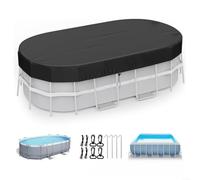 Bâche rectangulaire pour piscine hors sol avec protection solaire, résistante aux intempéries et accessoires pour un ajustement sûr sur les piscines ovales et gonflables (3 x 4,8 m)